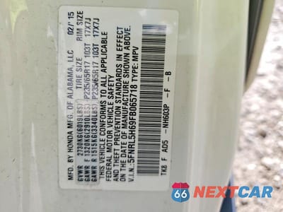 Zdjęcie 14 z 14 samochodu: 2015 HONDA ODYSSEY EXL VIN:5FNRL5H69FB065718 - miniatura