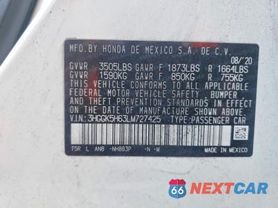 Zdjęcie 13 z 13 samochodu: 2020 HONDA FIT SPORT VIN:3HGGK5H63LM727425 - miniatura