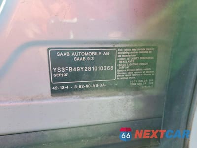 Zdjęcie 12 z 12 samochodu: 2008 SAAB 9-3 2.0T VIN:YS3FB49Y281010368 - miniatura