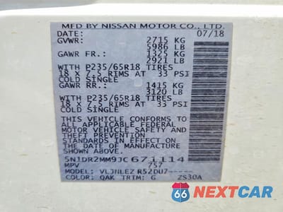 Zdjęcie 13 z 13 samochodu: 2018 NISSAN PATHFINDER SV VIN:5N1DR2MM9JC671114 - miniatura