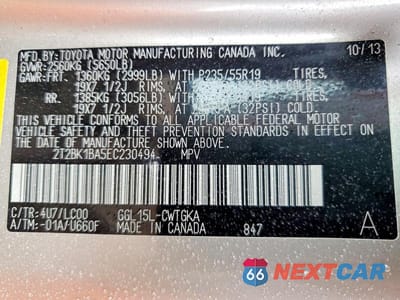 Zdjęcie 14 z 14 samochodu: 2014 LEXUS RX 350 BASE VIN:2T2BK1BA5EC230494 - miniatura