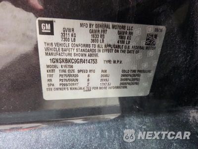 Zdjęcie 13 z 13 samochodu: 2016 CHEVROLET TAHOE K1500 LT VIN:1GNSKBKC9GR414753 - miniatura