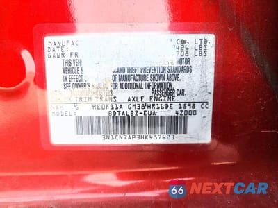Zdjęcie 12 z 12 samochodu: 2017 NISSAN VERSA 1.6 SV VIN:3N1CN7AP3HK457623 - miniatura