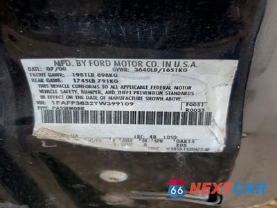 Zdjęcie 12 z 12 samochodu: 2000 FORD FOCUS ZTS VIN:1FAFP3832YW399109 - miniatura