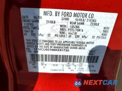 Zdjęcie 13 z 13 samochodu: 2008 FORD ESCAPE XLT VIN:1FMCU93168KE81720 - miniatura