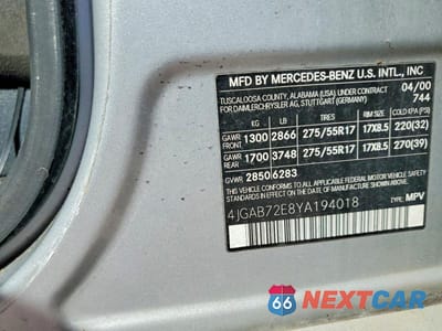 Zdjęcie 13 z 13 samochodu: 2000 MERCEDES-BENZ ML 430 VIN:4JGAB72E8YA194018 - miniatura