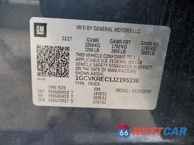 Zdjęcie 12 z 12 samochodu: 2018 CHEVROLET SILVERADO K1500 LT VIN:1GCVKREC1JZ195336 - miniatura