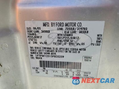 Zdjęcie 12 z 12 samochodu: 2005 FORD F150 SUPERCREW VIN:1FTPW12515FB35259 - miniatura
