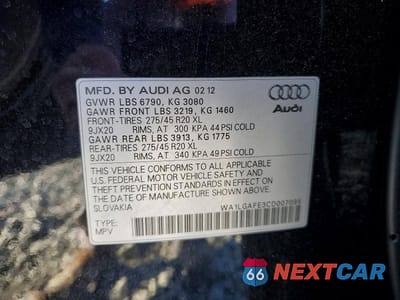 Zdjęcie 13 z 13 samochodu: 2012 AUDI Q7 PREMIUM PLUS VIN:WA1LGAFE3CD007095 - miniatura