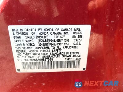 Zdjęcie 12 z 12 samochodu: 2006 HONDA RIDGELINE RTL VIN:2HJYK16586H537995 - miniatura
