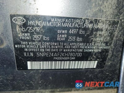 Zdjęcie 12 z 12 samochodu: 2019 HYUNDAI SONATA SE VIN:5NPE24AF2KH780700 - miniatura