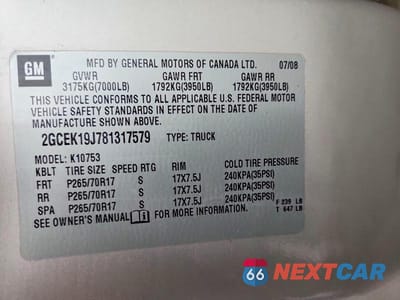 Zdjęcie 12 z 12 samochodu: 2008 CHEV SILVERADO K1500 VIN:2GCEK19J781317579 - miniatura