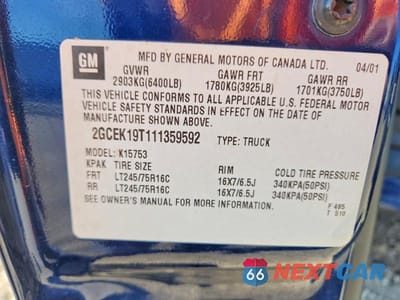 Zdjęcie 12 z 12 samochodu: 2001 CHEVROLET SILVERADO K1500 VIN:2GCEK19T111359592 - miniatura