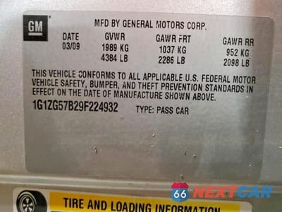 Zdjęcie 12 z 12 samochodu: 2009 CHEVROLET MALIBU LS VIN:1G1ZG57B29F224932 - miniatura