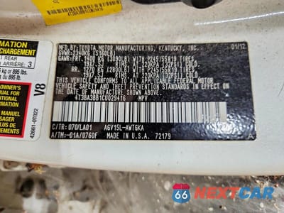 Zdjęcie 13 z 13 samochodu: 2012 TOYOTA VENZA XLE VIN:4T3BA3BB1CU029416 - miniatura