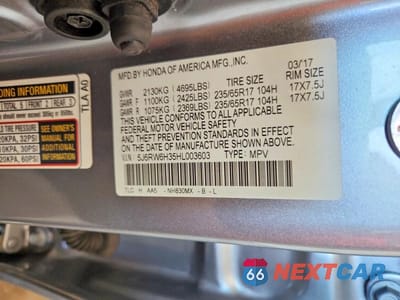 Zdjęcie 12 z 12 samochodu: 2017 HONDA CR-V LX VIN:5J6RW6H35HL003603 - miniatura