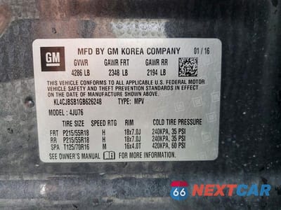 Zdjęcie 12 z 12 samochodu: 2016 BUICK ENCORE CONVENIENCE VIN:KL4CJBSB1GB626248 - miniatura