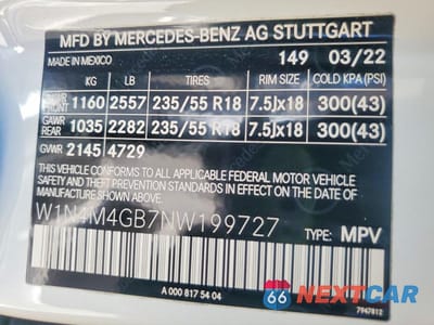Zdjęcie 13 z 13 samochodu: 2022 MERCEDES-BENZ GLB 250 VIN:W1N4M4GB7NW199727 - miniatura