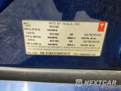 Zdjęcie 12 z 12 samochodu: 2017 TESLA MODEL S VIN:5YJSA1E16HF215117 - miniatura