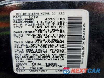 Zdjęcie 13 z 13 samochodu: 2012 NISSAN ROGUE S VIN:JN8AS5MV3CW386128 - miniatura