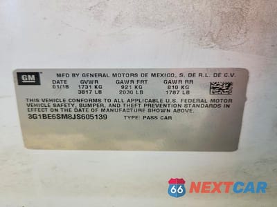 Zdjęcie 13 z 13 samochodu: 2018 CHEVROLET CRUZE LT VIN:3G1BE6SM8JS605139 - miniatura