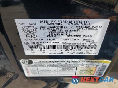Zdjęcie 12 z 12 samochodu: 2012 FORD F150 SUPERCREW VIN:1FTFW1ET7CFB67247 - miniatura