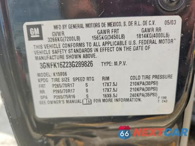 Zdjęcie 13 z 13 samochodu: 2003 CHEVROLET SUBURBAN K1500 VIN:3GNFK16Z23G289826 - miniatura