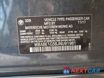 Zdjęcie 13 z 13 samochodu: 2018 BMW 320 I VIN:WBA8E1G58JNU91981 - miniatura