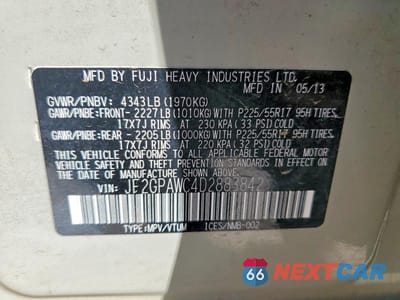 Zdjęcie 13 z 13 samochodu: 2013 SUBARU XV CROSSTREK 2.0 PREMIUM VIN:JF2GPAWC4D2883842 - miniatura