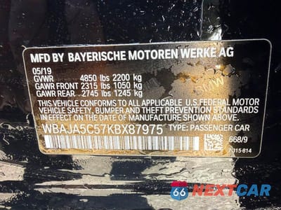 Zdjęcie 11 z 11 samochodu: 2019 BMW 530 I VIN:WBAJA5C57KBX87975 - miniatura