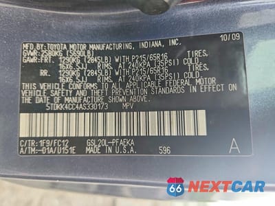 Zdjęcie 14 z 14 samochodu: 2010 TOYOTA SIENNA LE 7-PASSENGER VIN:5TDKK4CC4AS330173 - miniatura