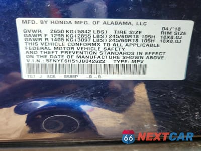 Zdjęcie 13 z 13 samochodu: 2018 HONDA PILOT EXL VIN:5FNYF6H51JB042622 - miniatura