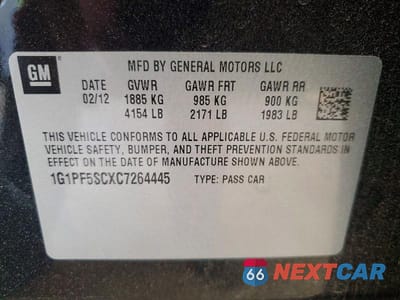 Zdjęcie 12 z 12 samochodu: 2012 CHEVROLET CRUZE LT VIN:1G1PF5SCXC7264445 - miniatura