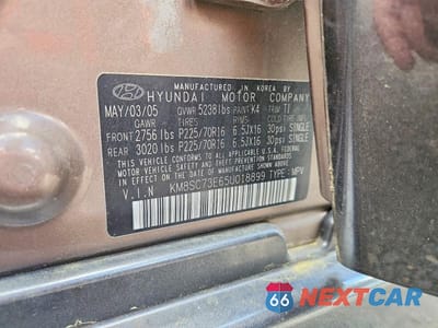 Zdjęcie 13 z 13 samochodu: 2005 HYUNDAI SANTA FE GLS VIN:KM8SC73E65U018899 - miniatura