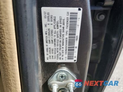 Zdjęcie 12 z 12 samochodu: 2007 HONDA ACCORD EX VIN:1HGCM665X7A069078 - miniatura