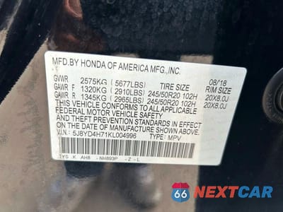 Zdjęcie 10 z 10 samochodu: 2019 ACURA MDX TECHNOLOGY VIN:5J8YD4H71KL004996 - miniatura