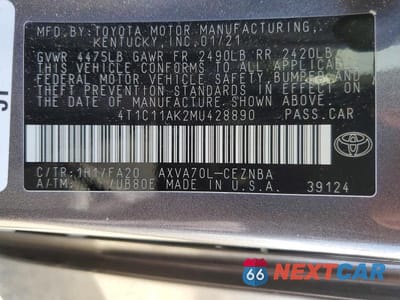 Zdjęcie 12 z 12 samochodu: 2021 TOYOTA CAMRY LE VIN:4T1C11AK2MU428890 - miniatura