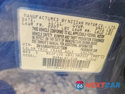 Zdjęcie 12 z 12 samochodu: 2012 NISSAN SENTRA 2.0 VIN:3N1AB6AP8CL677336 - miniatura
