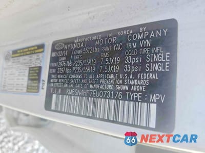 Zdjęcie 10 z 10 samochodu: 2014 HYUNDAI SANTA FE LIMITED VIN:KM8SN4HF7EU073176 - miniatura