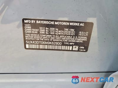Zdjęcie 13 z 13 samochodu: 2022 BMW X4 M40I VIN:5UX43DT06N9K62800 - miniatura
