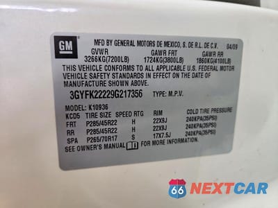Zdjęcie 12 z 12 samochodu: 2009 CADILLAC ESCALADE EXT LUXURY VIN:3GYFK22229G217356 - miniatura