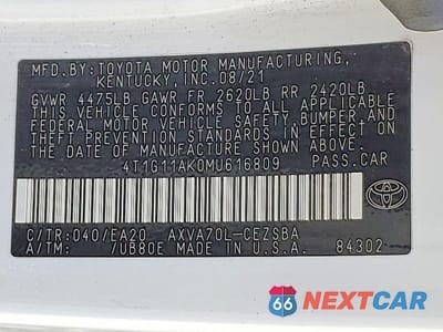 Zdjęcie 13 z 13 samochodu: 2021 TOYOTA CAMRY SE VIN:4T1G11AK0MU616809 - miniatura