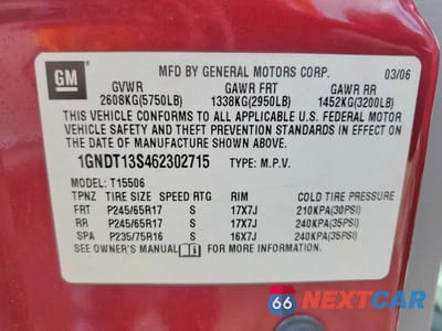 Zdjęcie 13 z 13 samochodu: 2006 CHEVROLET TRAILBLAZER LS VIN:1GNDT13S462302715 - miniatura