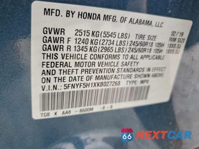 Zdjęcie 13 z 13 samochodu: 2019 HONDA PILOT LX VIN:5FNYF5H1XKB027268 - miniatura