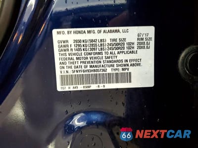 Zdjęcie 14 z 14 samochodu: 2017 HONDA PILOT TOURING VIN:5FNYF6H93HB057362 - miniatura