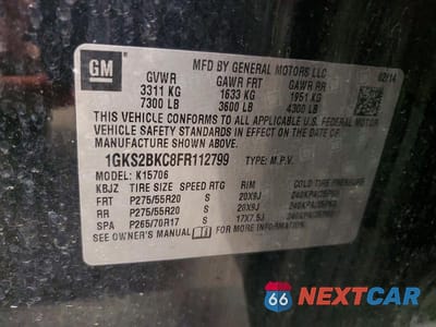 Zdjęcie 14 z 14 samochodu: 2015 GMC YUKON SLT VIN:1GKS2BKC8FR112799 - miniatura