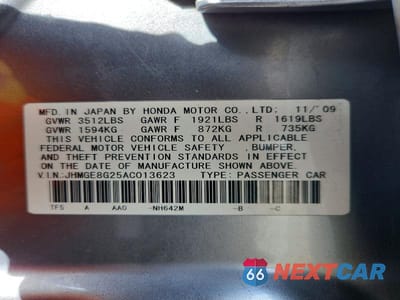 Zdjęcie 12 z 12 samochodu: 2010 HONDA FIT VIN:JHMGE8G25AC013623 - miniatura