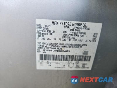 Zdjęcie 13 z 13 samochodu: 2013 FORD EXPLORER XLT VIN:1FM5K8D87DGC34675 - miniatura