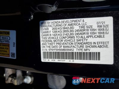 Zdjęcie 13 z 13 samochodu: 2021 HONDA PILOT EXL VIN:5FNYF6H56MB099452 - miniatura