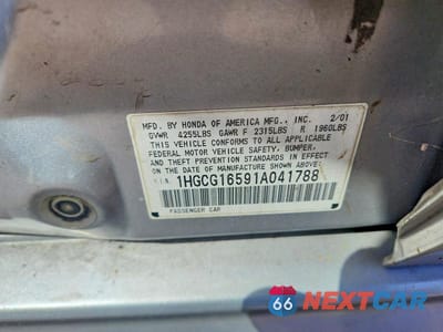 Zdjęcie 13 z 13 samochodu: 2001 HONDA ACCORD EX VIN:1HGCG16591A041788 - miniatura